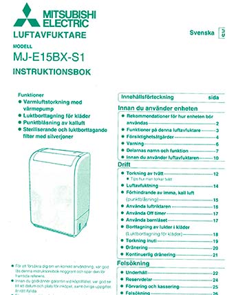 MJ-E15BX-COOL instruksjonsbok | Mitsubishi Electric